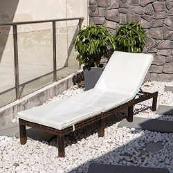 COMHO Outdoor Furniture Wicker Patio Chaise Lounge Chair Adjustable Cushioned Lounge Chair Patio ...