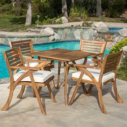 Great Deal Furniture Deandra | 5-piece Wood Outdoor Dining Set with Cushions | Perfect For Patio ...