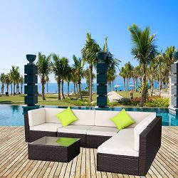 AECOJOY 7 Piece Outdoor Patio PE Rattan Wicker Sofa Cushioned Sectional Furniture Set (7 Pieces, ...