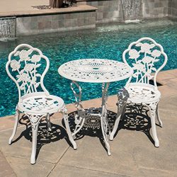 Belleze 3-Piece Aluminum Cast Rose Bistro Set with 24-Inch Top Table, White