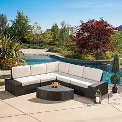 Great Deal Furniture Reddington Outdoor Wicker Patio Furniture Sectional Sofa Set (6 Piece, Brow ...