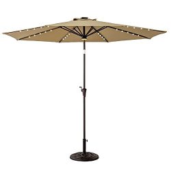 FLAME&SHADE 10ft Round Patio Umbrella with Solar Power LED Lights Outdoor Market Parasol wit ...