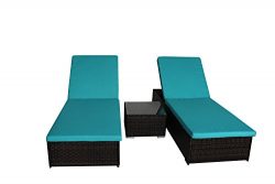 Outdoor Patio Synthetic Backyard Poolside Garden Rattan Wicker Chaise Lounge Chair Set Blue Cush ...