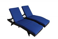 Outdoor Patio Brown Rattan Wicker Adjustable Cushioned Chaise Lounge Chair(Royal Blue Cushions,S ...