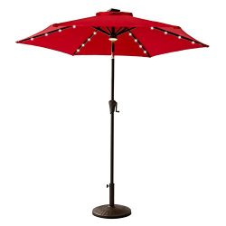 FLAME&SHADE 7ft 5in Patio Umbrella with Solar LED Lights Outdoor Market Parasol, Crank Lift, ...