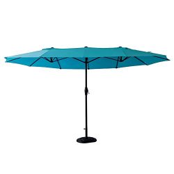 FLAME&SHADE 15′ Double Sided Twin Rectangle Outdoor Patio Market Umbrella with Crank L ...