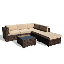 Super Patio 6 Piece Outdoor Furniture Sectional Set, All Weather PE Brown Wicker Set Sofas with  ...