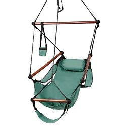 Z ZTDM Hammock Hanging Chair, Air Deluxe Sky Swing Seat with Pillow and Drink Holder Solid Wood  ...