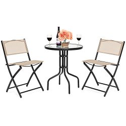 Best Choice Products 3-Piece Patio Bistro Dining Furniture Set w/Round Textured Glass Table Top, ...