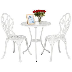 Yaheetech Outdoor Setting Cast Bistro Table Chair Vintage Patio 3-Piece Bistro Set Tulip Design ...