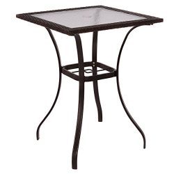 NEW Outdoor Patio Rattan Wicker Bar Square Table Glass Top Yard Garden Furniture