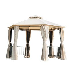 Outsunny Outdoor Two-Tiered Hexagonal Garden Gazebo Canopy with Removable Mesh Curtains –  ...