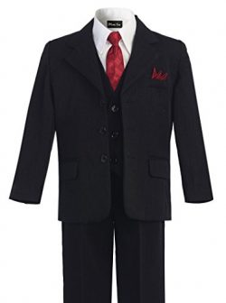 OLIVIA KOO Boys Pinstripe 6-Piece Suit With Matching Neck Tie and Pocket Square