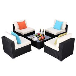Do4U 5pcs Outdoor Patio Garden Rattan Wicker Sofa Set Sectional Furniture Set (Black 9009-5pcs)