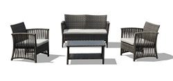 Lourde Living Silver Collection Tuvalu 4 Piece Rattan Wicker and Steel Outdoor Patio Furniture C ...