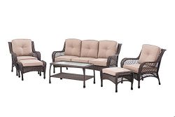 Sunjoy 6 Piece Adam Deep Wicker Seating Set with cushion, Brown