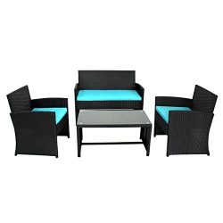 URSTAR 4 Pieces Outdoor Patio Furniture Set, Yard Garden with Loveseat, Chairs and Coffee Table  ...