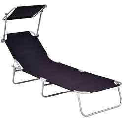 Giantex Folding Lounge Chair Relaxer Bed with Sun Shade Outdoor Portable Recliner w/Adjustable R ...