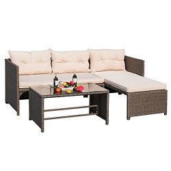 Devoko 3 Pieces Rattan Sectional Garden Patio Furniture Sets clearance All-Weather Wicker Porch  ...