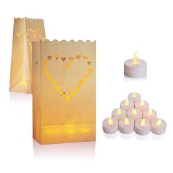 30 Flameless Tea Lights – Yellow Flickering LED Tealight Candles with 30 Bonus Luminary Ba ...