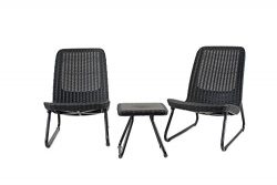 Keter Rio 3 Pc All Weather Outdoor Patio Garden Conversation Chair & Table Set Furniture, Grey