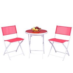 Giantex 3 PCS Folding Bistro Table Chairs Set Garden Backyard Patio Outdoor Furniture (Red)