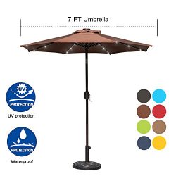 Sundale Outdoor 7 ft Solar Powered 24 LED Lighted Patio Umbrella Table Market Umbrella with Cran ...