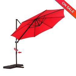 LCH 10ft Offset Cantilever Umbrella Outdoor Patio Backyard Market, Easy Open Lift, Cross Base St ...