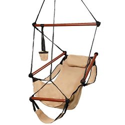 Z ZTDM Hammock Hanging Chair, Air Deluxe Sky Swing Seat with Pillow and Drink Holder Solid Wood  ...