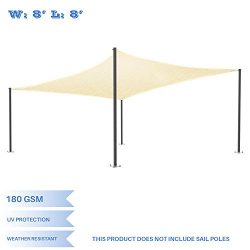 E&K Sunrise 8′ x 8′ Beige Sun Shade Sail Square Canopy – Permeable UV Bloc ...