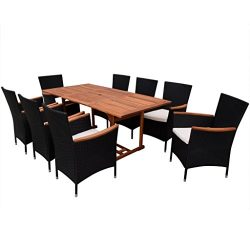 Festnight 9 Piece Outdoor Patio Rattan Wicker Furniture Dining Table Chair Set Black