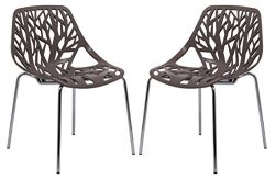 LeisureMod Modern Asbury Dining Chair with Chromed Legs (Set of 2), Taupe
