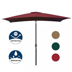 Blissun Rectangular Patio Umbrella Outdoor Market Table Umbrella with Push Button Tilt and Crank ...