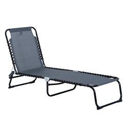 Outsunny 3-Position Portable Reclining Beach Chaise Lounge Folding Chair Outdoor Patio – Grey