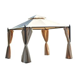 Outsunny 10′ x 10′ Steel Outdoor Garden Gazebo with Curtains – Dark Coffee/Off ...
