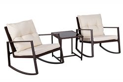 Suncrown Outdoor 3-Piece Rocking Wicker Bistro Set: Brown Wicker Furniture – Two Chairs wi ...