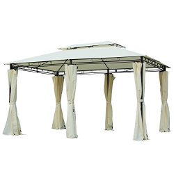 Outsunny 13’ x 10’ Outdoor 2-Tier Steel Frame Gazebo with Curtains – Black/Cream