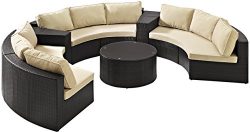 Crosley Furniture Catalina 6-Piece Outdoor Wicker Coffee Table and Sectional Sofa with Sand Cush ...