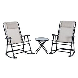 Outsunny 3 Piece Outdoor Rocking Chair Patio Table Seating Set Folding – Cream White