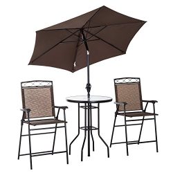 Outsunny 4 Piece Steel Folding Outdoor Furniture Patio Dining Set Folding Chairs with Umbrella & ...