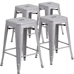 Flash Furniture 4 Pk. 24” High Backless Silver Metal Indoor-Outdoor Counter Height Stool w ...