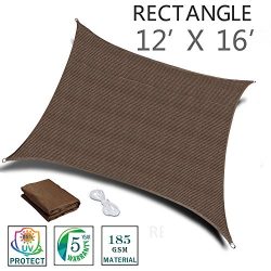 SUNNY GUARD 12′ x 16′ Brown Rectangle Sun Shade Sail UV Block for Outdoor Patio Garden