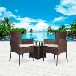 Cloud Mountain Outdoor 3 Piece Patio Bistro Set Chair Set Wicker Rattan Bistro Set Wicker Furnit ...