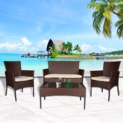 Cloud Mountain 7 PC Patio PE Rattan Wicker Furniture Set Outdoor Backyard Sectional Conversation ...