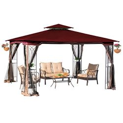 sunjoy 10 x 12 Regency II Patio Gazebo with Mosquito Netting, Maroon