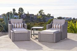 Solaura Outdoor 5-Piece Lounge Chair & Ottoman Furniture Set All Weather Grey Wicker with Ne ...