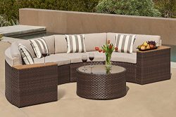 Solaura Outdoor 5-Piece Half-Moon Crescent Sectional Furniture Set All Weather Brown Wicker with ...