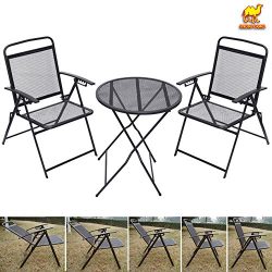 Strong Camel 3 Piece Patio Bistro Set Outdoor Table and Chairs Wrough Iron Cafe Set (Black)