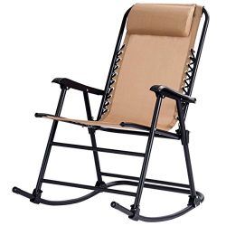 Goplus Folding Rocking Chair w/Headrest Outdoor Portable Chair for Camping Fishing Beach (Beige)