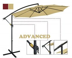 Patio Watcher 10 Ft Market Offset Umbrella, Cantilever Aluminum Umbrella with Crank, UV Resistan ...